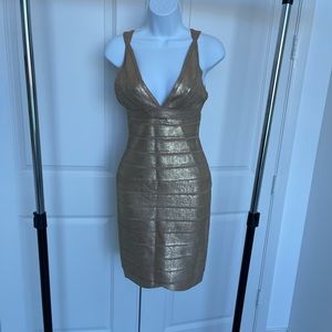 Metallic Gold Herve Leger BodyCon Dress